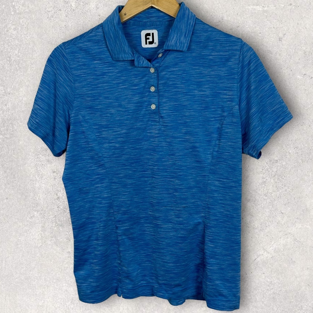 FootJoy Mens Golf Polo Shirt Blue Short Sleeve Size Medium Athletic Stretch Top